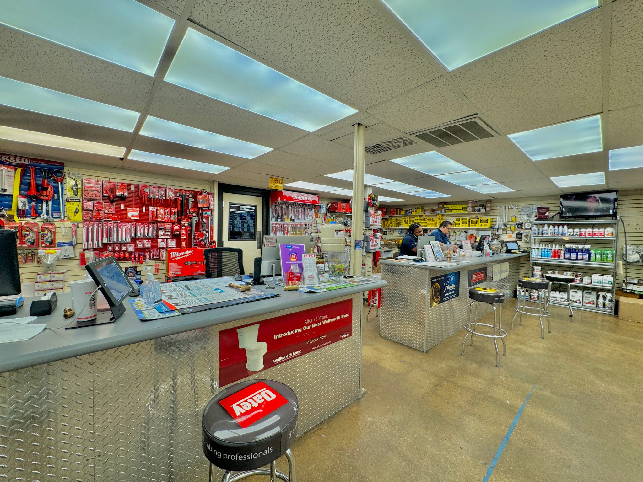 Counter Sales area at Apex Supply in Arlington Texas with plumbing parts and tools