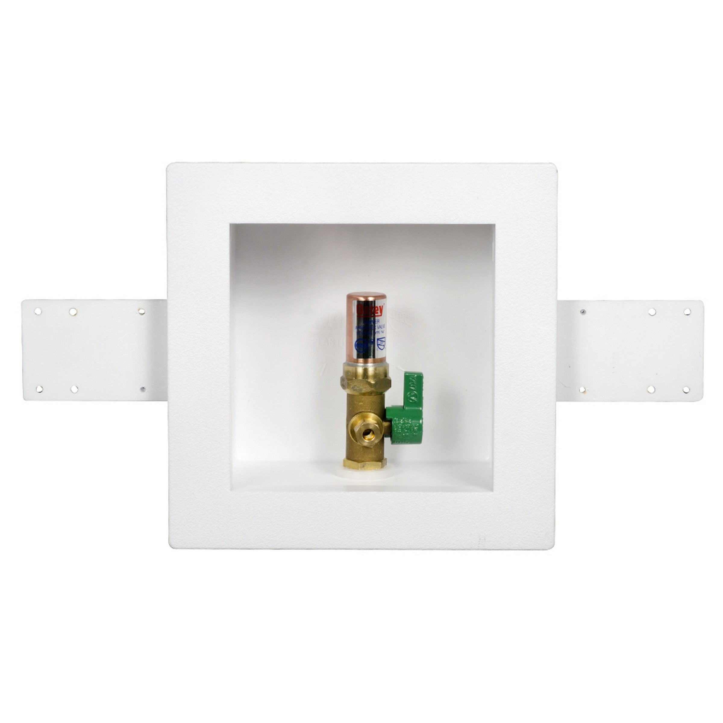 Square Copper Ice Maker Outlet Box w/ Water Hammer Arrestor, 1/4 Turn, Low Lead (Standard Pack)