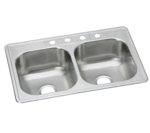 Elkay Dayton 33" Drop In Double Basin Stainless Steel Kitchen Sink, 4 Hole, 8" Deep - APEX Supply Co.