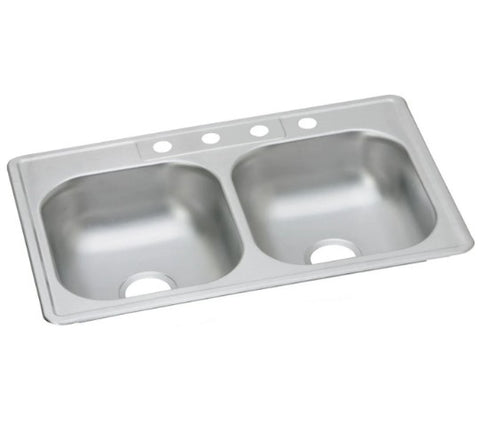 Elkay Dayton 33" Drop In Double Basin Stainless Steel Kitchen Sink, 4 Hole, 7" Deep - APEX Supply Co.