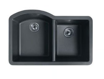 Swan® QUDB - 3322 - 077 Granite Sink, Nero, 15 - 1/4 in Left, 12 - 7/8 in Right L x 18 - 3/8 in Left, 16 in Right W Bowl x 9 in Left, 9 in Right D Bowl, 32 in L x 21 in W x 9 - 1/2 in H, Under Mounting, Quartz - APEX Supply Co.