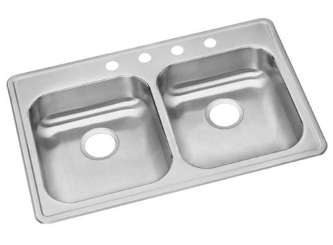 Elkay Dayton 33" Drop In Double Basin Stainless Steel Kitchen Sink, 4 Hole - APEX Supply Co.