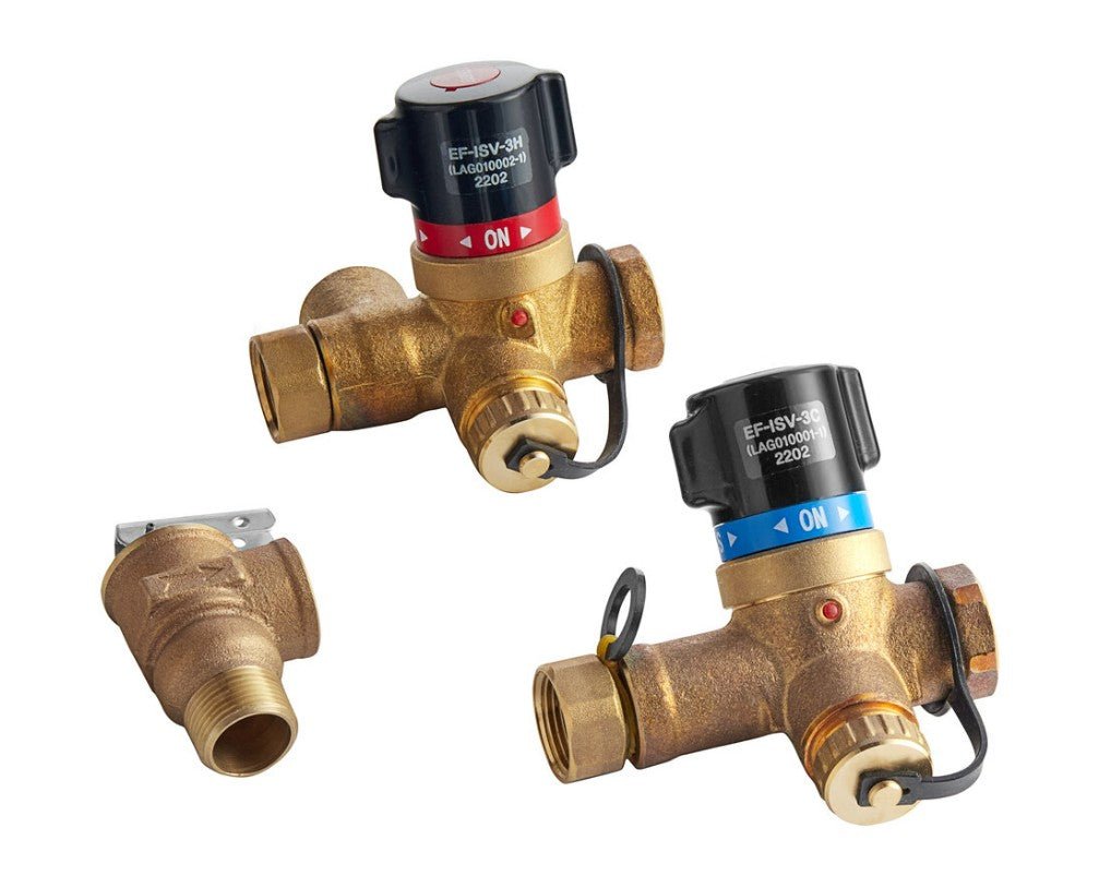 Easyflex EF - ISV - 2PR SOFT - urn Brass Tankless Water Heater Isolation Valve Kit with 3/4" Threaded Connections and Pressure Relief Valve - APEX Supply Co.