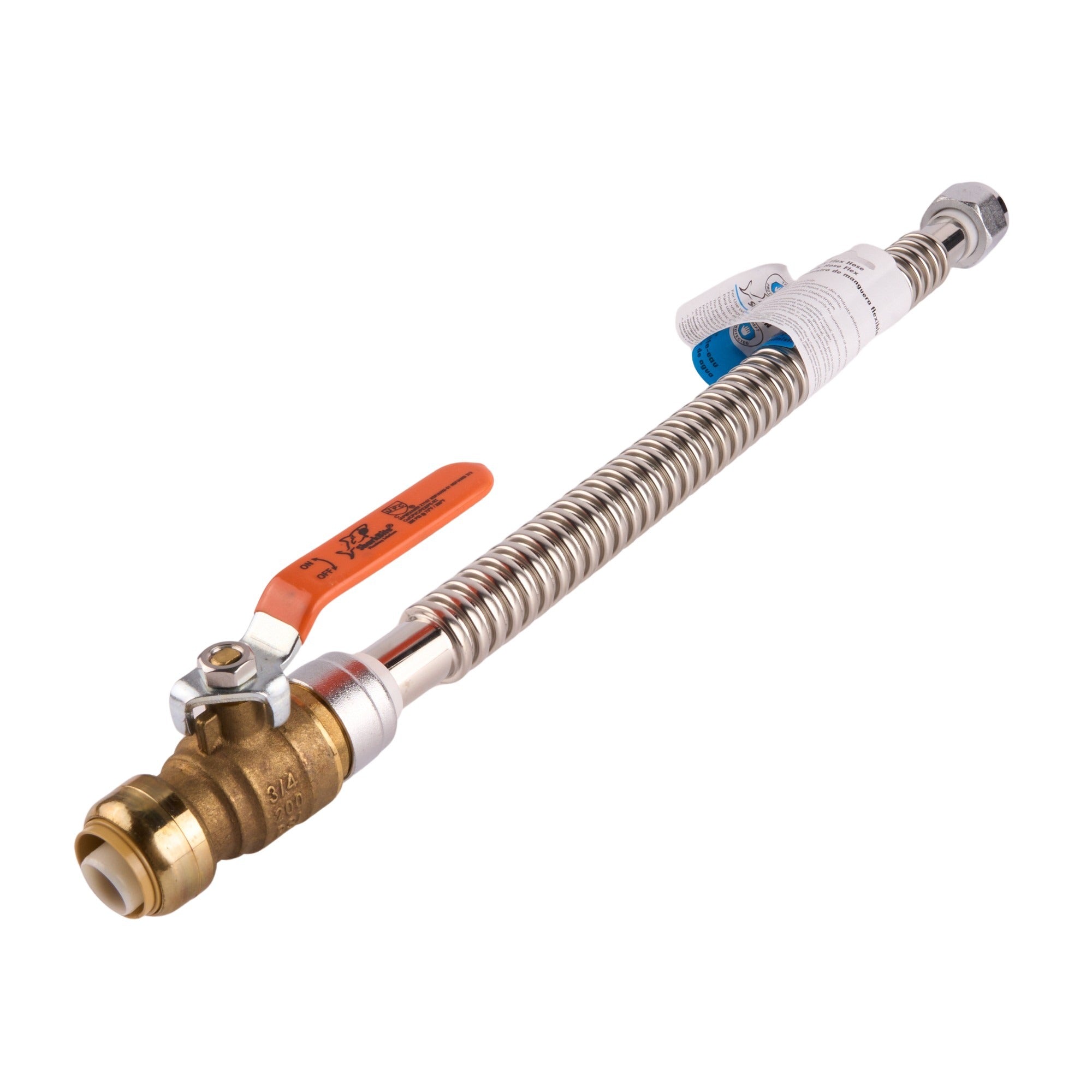 3/4" x 3/4" Fip, 18" Stainless Steel Braided Water Heater Connector With Ball Valve Lead Free