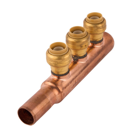 Sharkbite Closed Copper Manifold w/ 1/2" Sharkbite Outlets (3 Outlets) - APEX Supply Co.