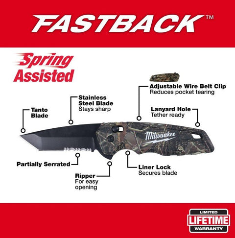 Fastback Camo Spring Assisted Folding Knife - APEX Supply Co.