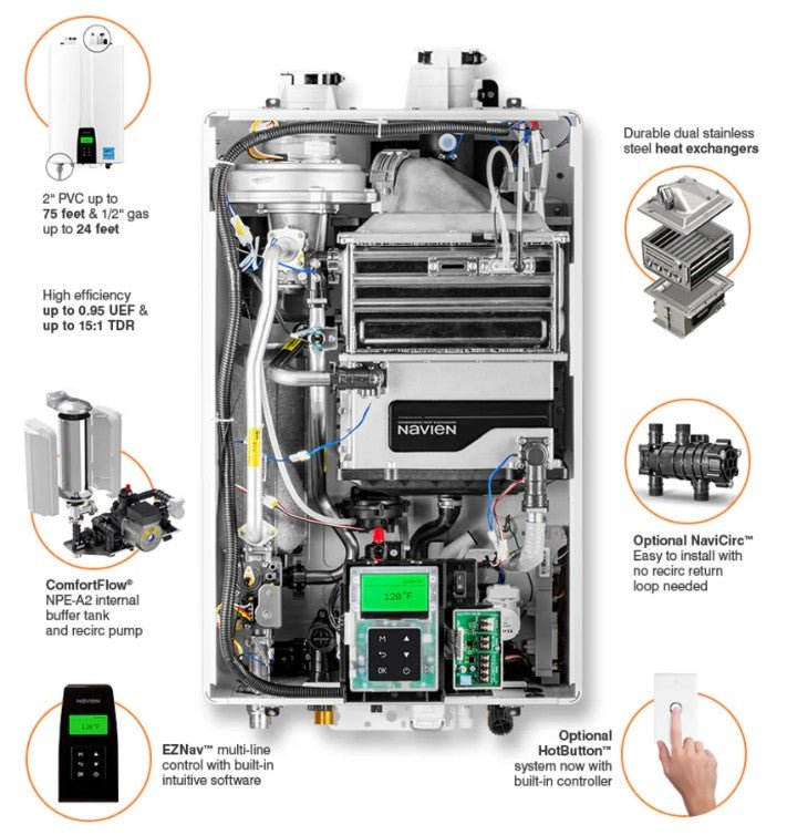 NPE - A Series Navien Tankless Water Heater 199K BTU 11.2 GPM - APEX Supply Co.
