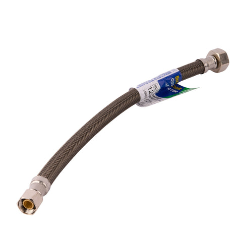 PRO1F12 12" Braided Stainless Steel Hose Faucet Connector (3/8" Compression x 1/2" FIP)