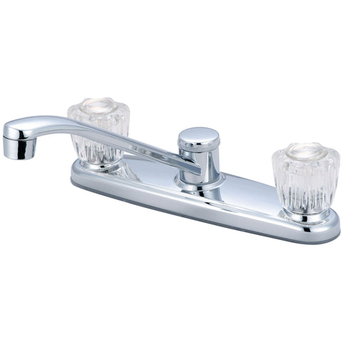 Olympia Faucets Elite 1.5 GPM Widespread Kitchen Faucet with 7 - 9/16" Reach D - Style Swivel Spout with Acrylic Knob Handles - APEX Supply Co.