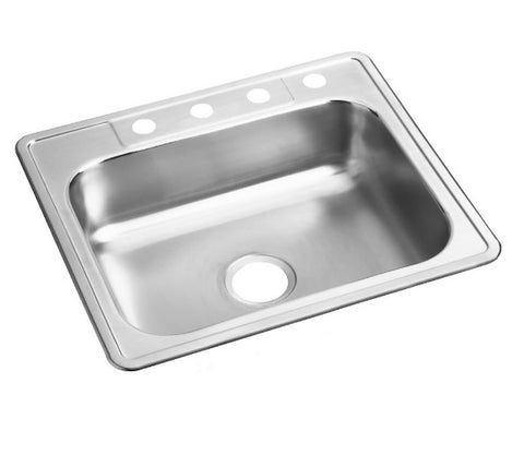 Elkay Dayton 25" Drop In Single Basin Stainless Steel Kitchen Sink, 4 Hole, 6" Deep - APEX Supply Co.