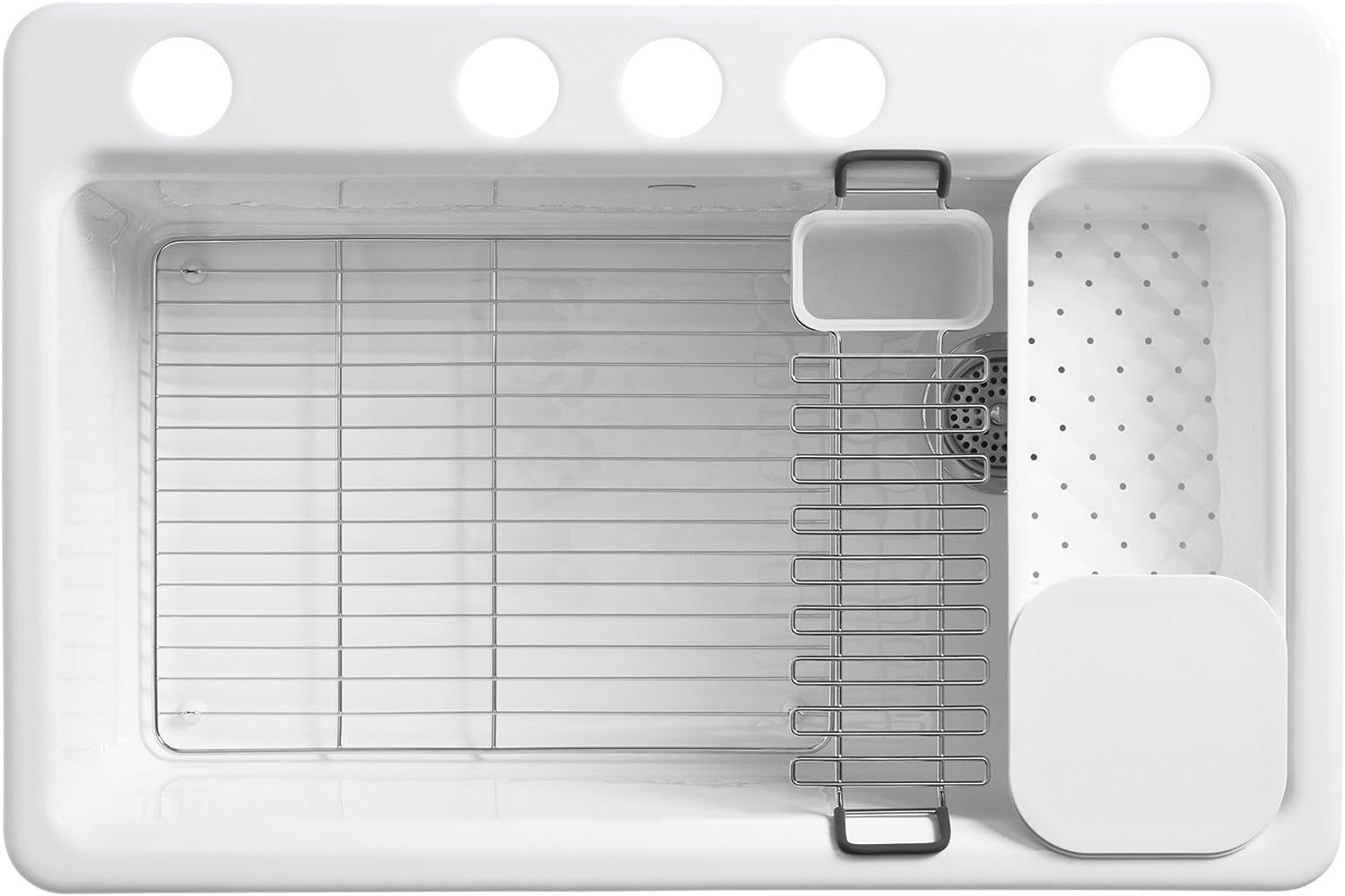 Kohler Riverby 33" Undermount Single Basin Enameled Cast Iron Workstation Kitchen Sink with Utility Rack, Sink Rack and Colander, and Intregral Cutting Board - APEX Supply Co.
