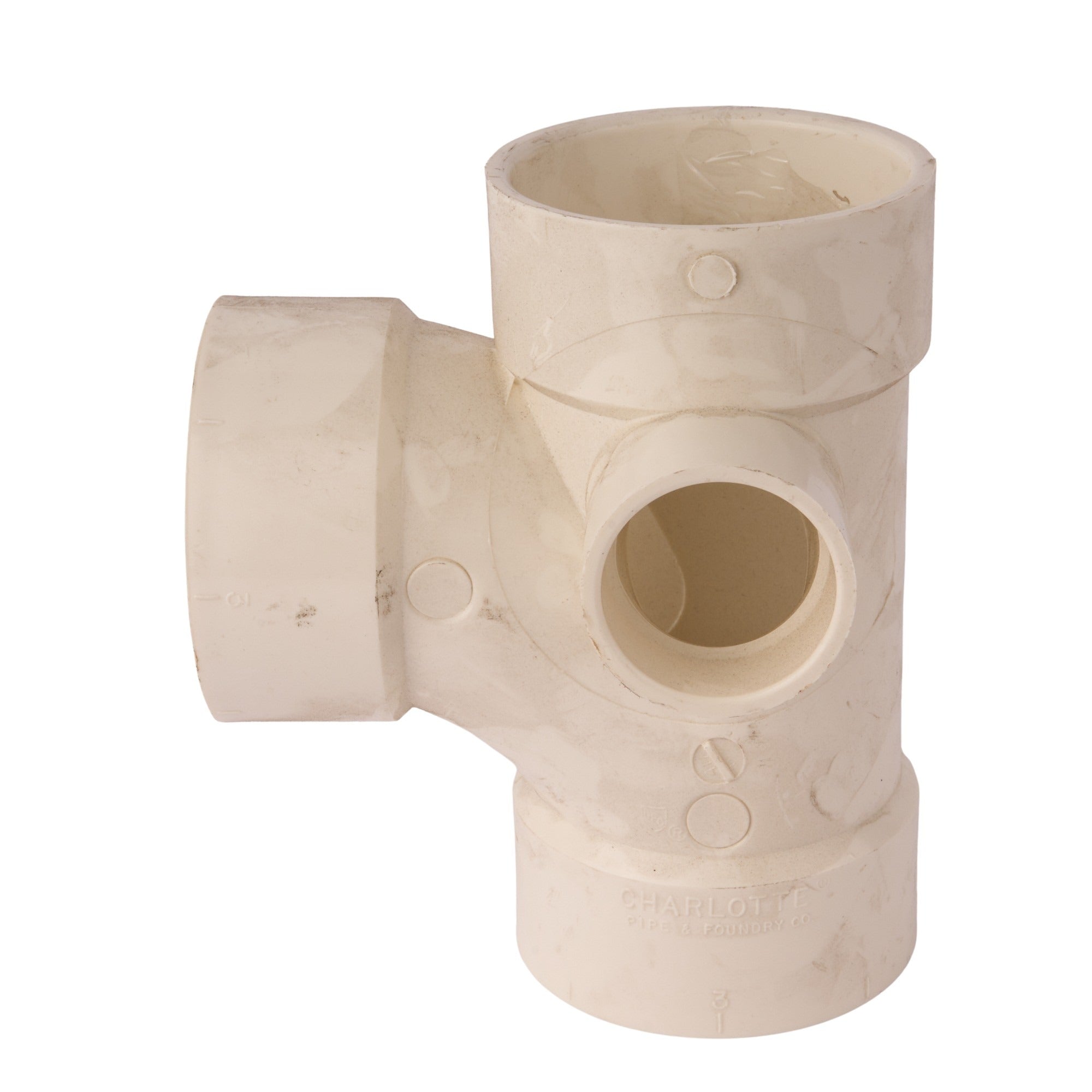 PVC DWV Sanitary Tee w/2" Left Side Inlets 3" x 3" x 3" x 1-1/2"