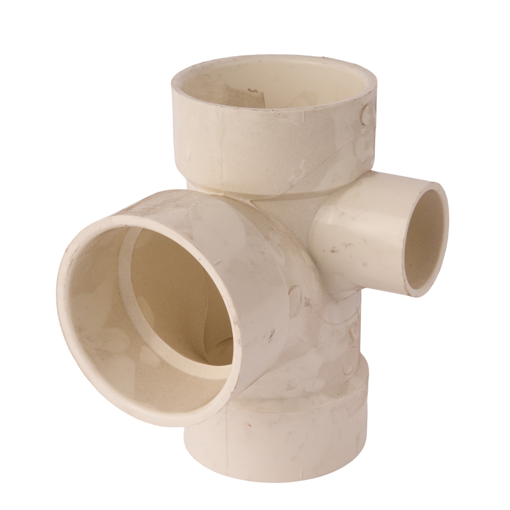 PVC DWV Sanitary Tee w/2" Left Side Inlets 3" x 3" x 3" x 1-1/2"