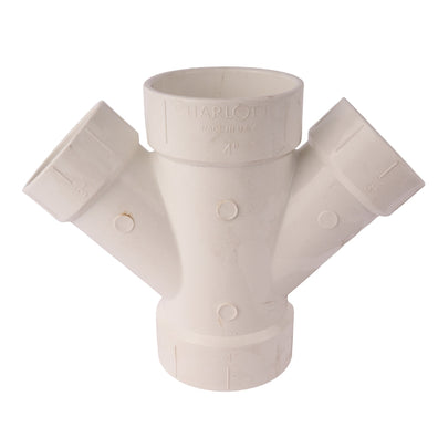 PVC DWV Reducing Double Wye 4" x 4" x 3" x 3"