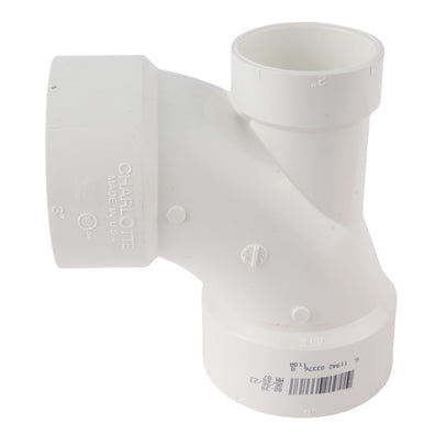 PVC DWV 90° Elbow w/2" Left Inlet 3" x 3" x 2"