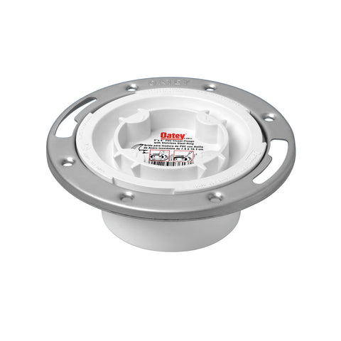 PVC DWV 90° Closet Flange w/Stainless Steel Ring 3" x 4"