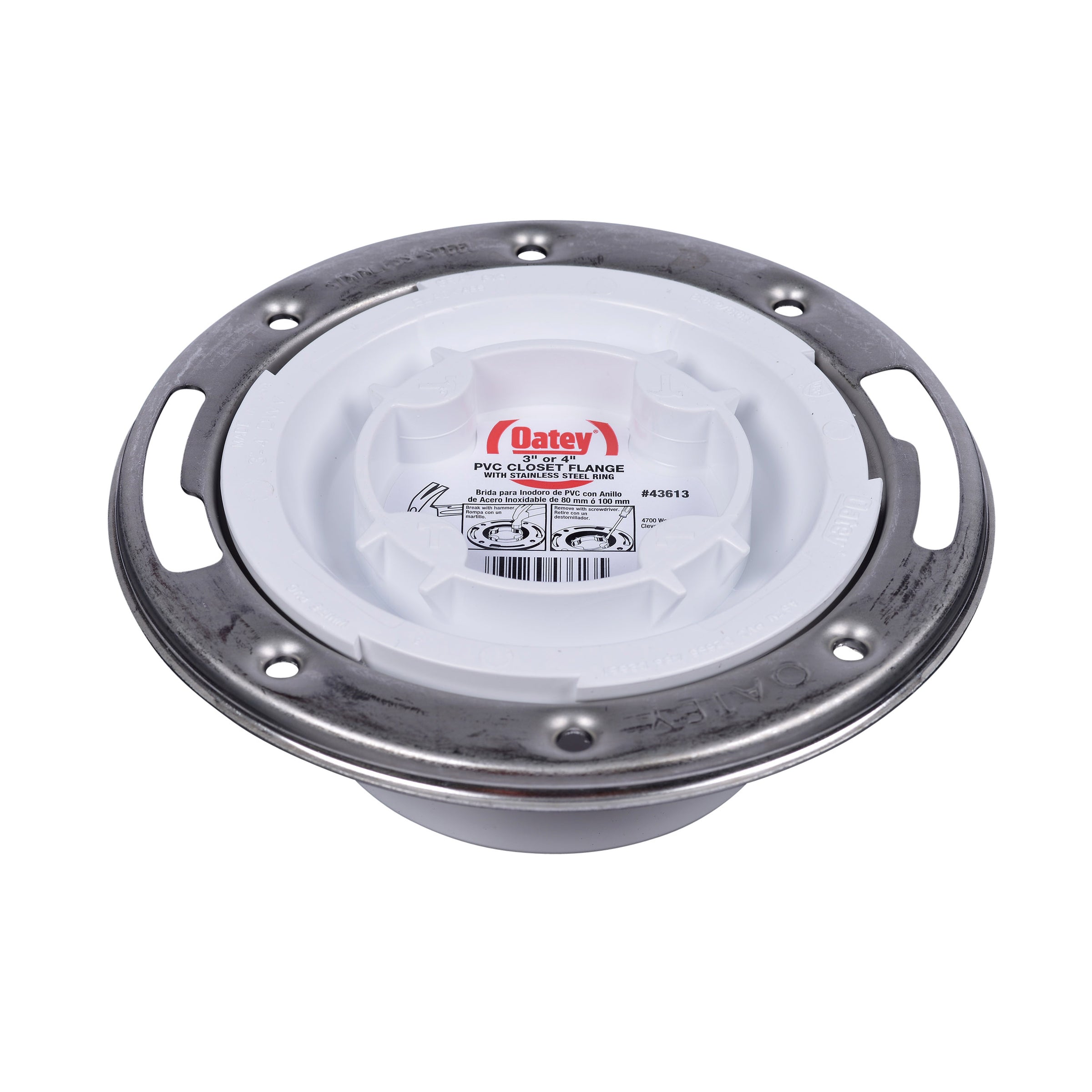 PVC DWV 90° Closet Flange w/Stainless Steel Ring 3" x 4"